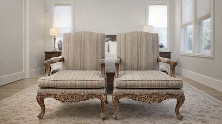 Solid Wood Carved Accent Chairs (Pair) – Vintage Style