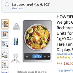 HOWEIFULL Food Scale Digital Weight Grams and OZ, 33lb/15kg Rechargeable Kitchen Scale 5 Units for Cooking Baking, 1g/0.04oz Precise Graduation, Tare 