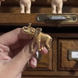 NAPIER Trumpeting African Elephant Brooch Pin VTG Gold Tone With Rhinestone Eye