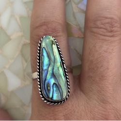925 Sterling Silver Abalone Shell Large Ring 9.5