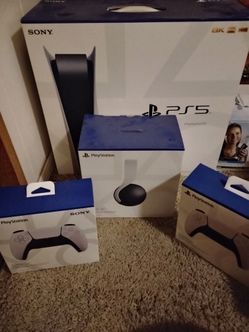 Original fat PS5 3 controllers new unopened pulse headset and 60 physical games and boxes