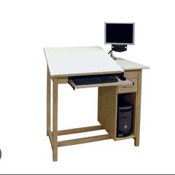 CAD Drafting Drawing Table with Drawer & CPU Storage Cabinet