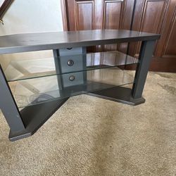 Big Screen TV Stand For Corner Or Flat Walls Glass Shelves 