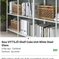 Ikea VITTSJÖ Shelf Cube Unit White Steel Glass