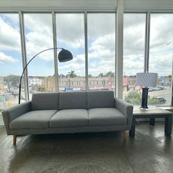 West Elm Midcentury Modern Minimalist Gray Fabric Sofa Couch