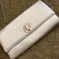  Tiffany & Co. Metallic Leather Chain Clutch – Silver | Authentic