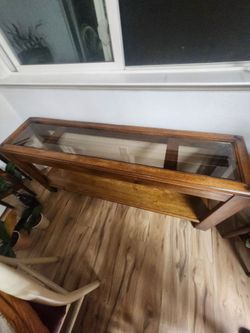 Wood and Glass Top Sofa Console Table
