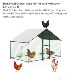 Black Metal Chicken Coop Run with Cover 9.8x6.6x6.6 ft