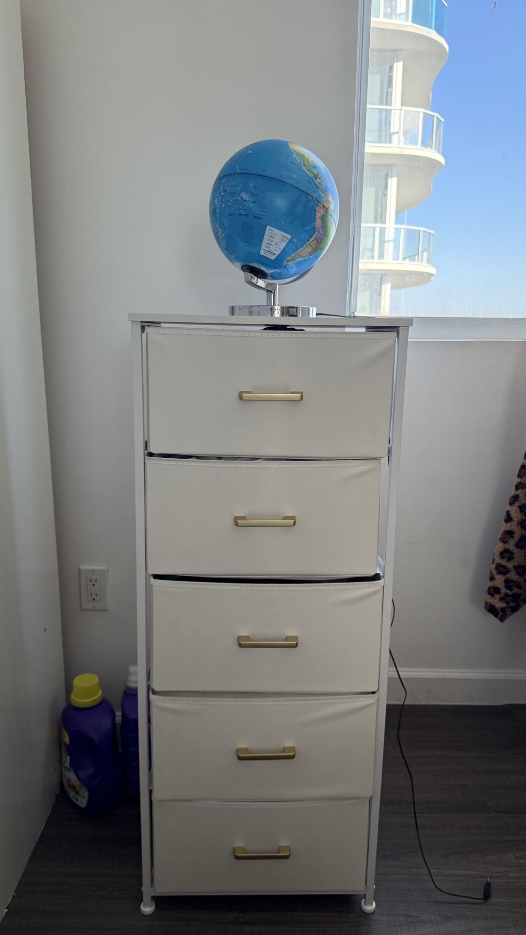 White 5-Drawer Fabric Dresser with Metal Frame