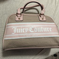 Juicy Couture Bowler Bag Sandstone Beige Pink Logo Fashionista Satchel Purse