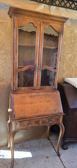 Vintage Ethan Allen Wood Secretary Desk with Hutch