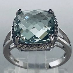 Natural Prasiolite Halo Ring Sz 7