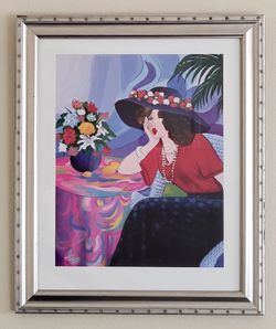T. Richard Femme et Fleurs 1 Vintage Offset Lithograph 1994 19x23 Tarkay Style
