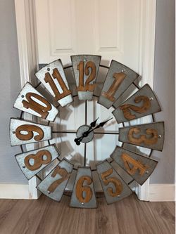 Large Rustic Farmhouse Wall Clock – Metal & Wood
