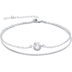 White Gold Plated 925 Sterling Silver Bracelet with Cubic Zirconia Simulated Gemstone