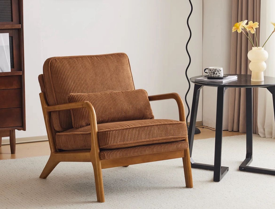 Brown Corduroy Mid Century Armchair