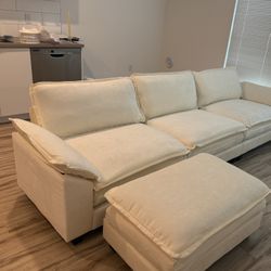 Cream Cloud Couch Brand New/ Never Used With Ottoman 