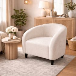 Chair, Upholstered Club Accent Chair with Curved Back & Thick Cushion - Comfy Armchair for Living Room, Bedroom, Office and Reception Space-White