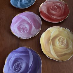 Gold Trim Rose Dessert Plates