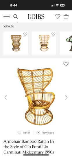 Vintage 1950’s Italian Bamboo Peacock Chair Gio Ponti Midcentury