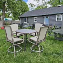 5pc Aluminum Pub Height Patio Table Set With Swivel Chairs 