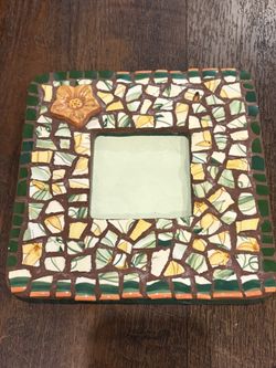 Handmade Mosaic Picture Frame – Colorful Tile Design with Floral Accent