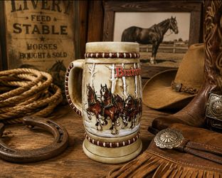 Vintage Budweiser Clydesdale Beer Stein Mug Ceramarte Made in Brazil Horses
