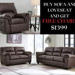 2 PC SOFA AND LOVESEAT FREE RECLINER 