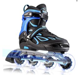 Kids Rollerblades Blue Adjustable Size Large 4-7 Shoe Size with bag