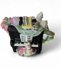 Vintage Cats On Piano Teapot, Ceramic Figurine, Decorative Teapot Collectible Rare Find!