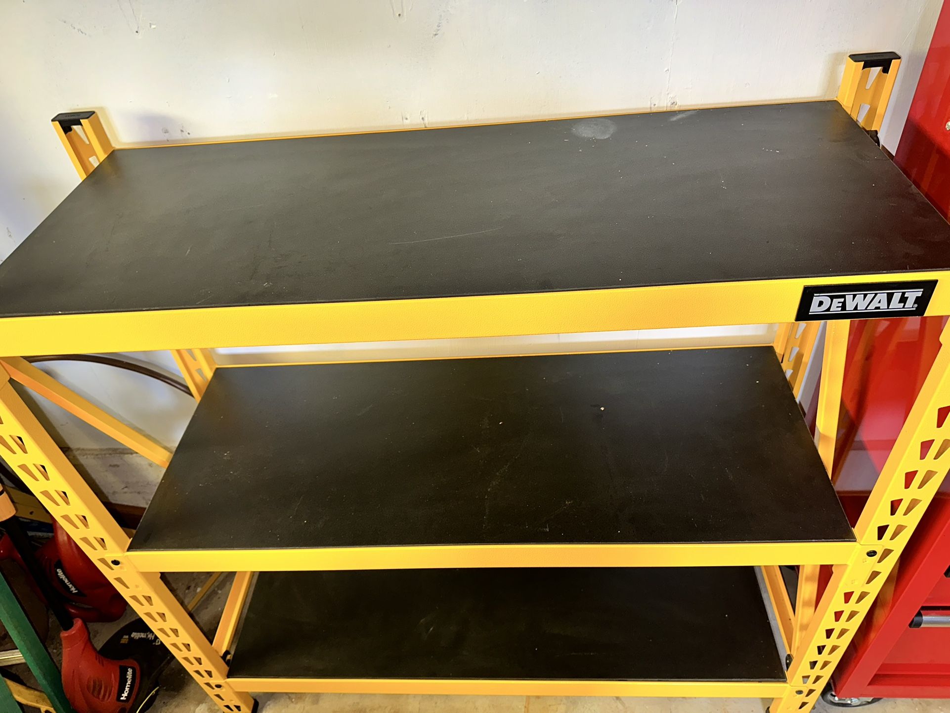 DEWALT 4-Foot Tall, 3-Shelf Industrial Workshop and Garage Storage Rack, Heavy-Duty Metal Shelving, Laminate Decks, Steel Uprights, 4,500-pound Capaci