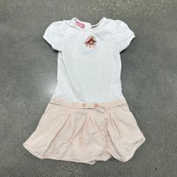 Vintage 2007 Strawberry Shortcake girls drop waist dress with white top and pink striped skirt size 5T