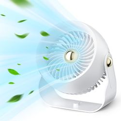 Air Circulator Desk Fan: Rechargeable Table Fan with 6000 mAh Battery - 4 Speed and Timing - 270° Adjustable Quiet Fan for Bedroom/Office/Camp - White
