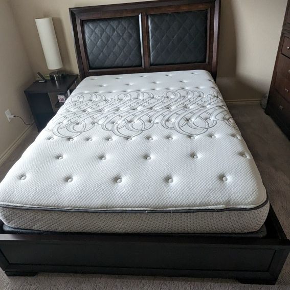 Queen Size Bed with Mattress, Storage Cabinet and Nightstand 
