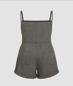 Olive green Denim Romper with Pockets