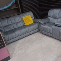 *Fall Sale Event*---Barcelona Cozy Gray Fabric Reclining Sofa/Loveseat Sets---Delivery And Easy Financing Available 👌 
