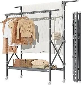 Portable Clothing Rack | Extendable Double Rod | Height Adjustable