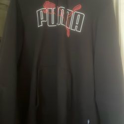 PUMA Men's (large) Fleece Hoodie Sweatshirt Black Red logo