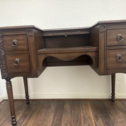 Vintage Solid Wood Vanity Desk with Carved Details