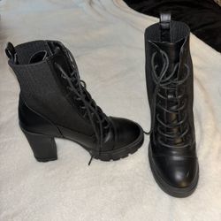 Lace Up Black High Heel Boots