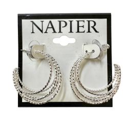 Napier Triple Hoop Textured Silver-Tone Earrings