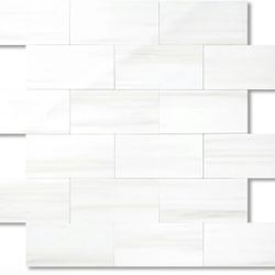 STICKGOO 30-Sheet Subway Tile Peel and Stick Backsplash, Seamless Design Polished Dolomite