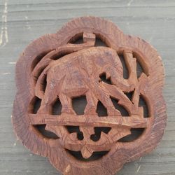 Wooden Hand Carved Trivet Elephant Detail Made In India