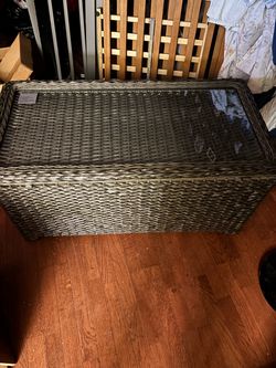 Wicker Coffee Table with Glass Top