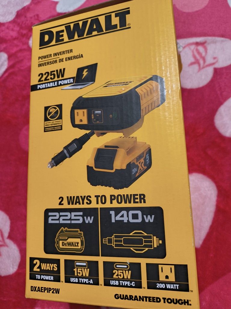 DeWalt 2-Way 225-Watt Power Inverter Compatible with 20-Volt XR 5 AH Lithium-Ion Battery (Not Included)