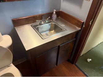 Bathroom vanity, mirror, lights