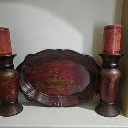 Metal Decor- Plate And Candleholders