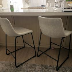 Counter Stools - Set Of 2 - Light Grey - Faux Leather