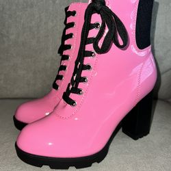 Pink Patent leather Lace Up Combat Booties Women’s Size 7