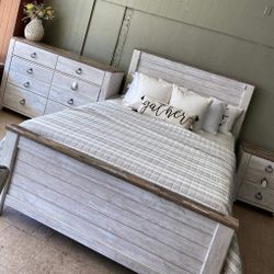 Willowton Whitewash Panel Bedroom Set Queen And King Bed, Dresser, Mirror, Nightstand, Chest 
